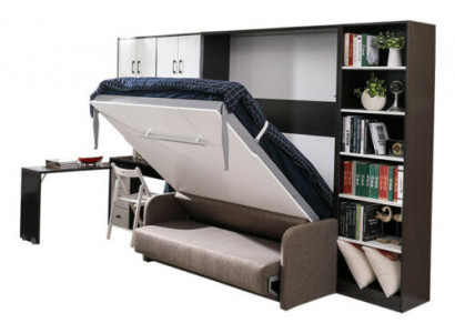 Schaf, Bett mat Sofa, Polster, Wand Schief, Schlofbett, Klappmiwwel + Couch Nei